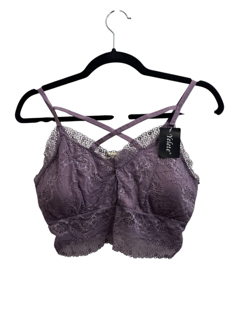 Yelete Crisscross Purple Lace Bralette NWT
